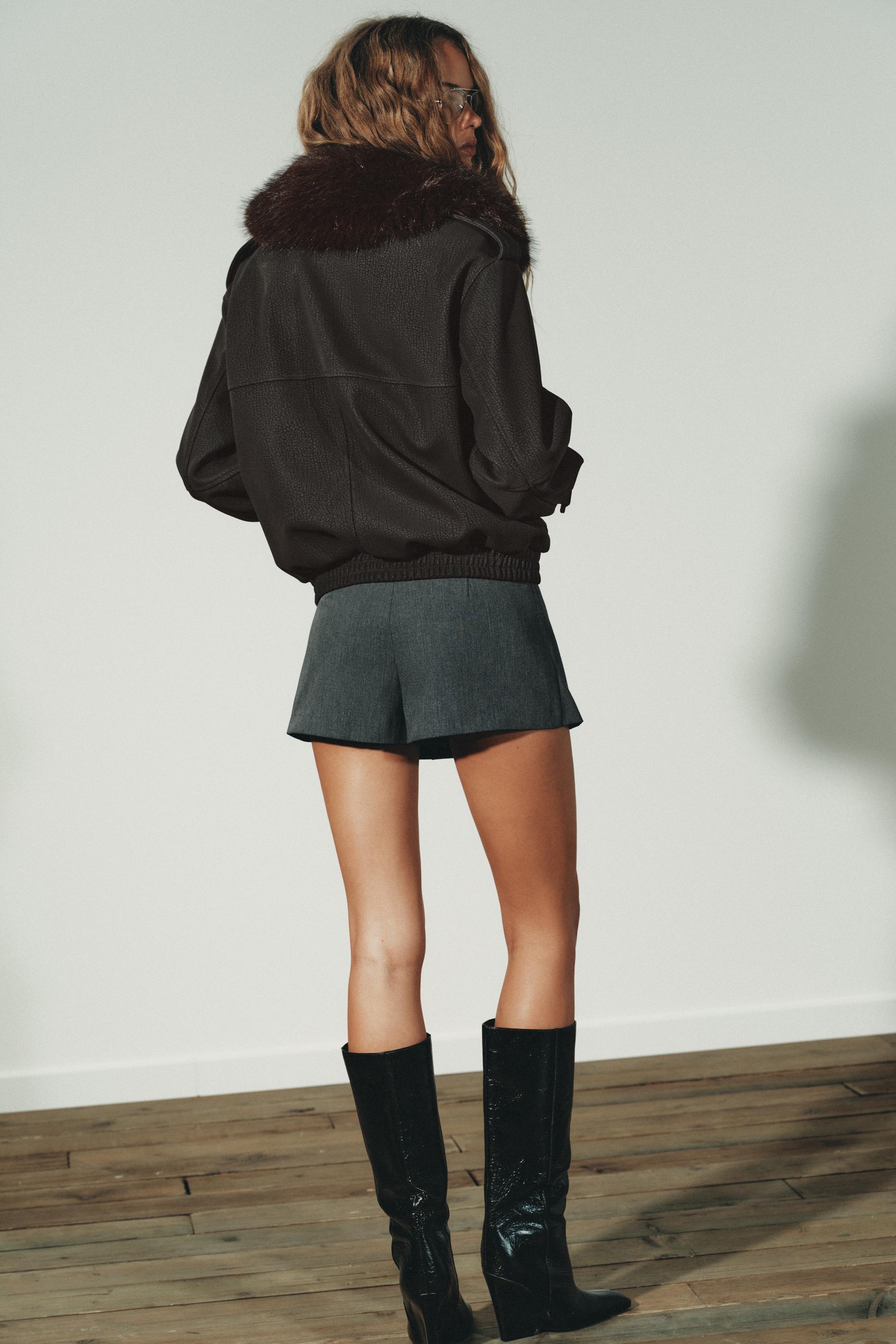 DETACHABLE COLLAR FAUX SUEDE JACKET